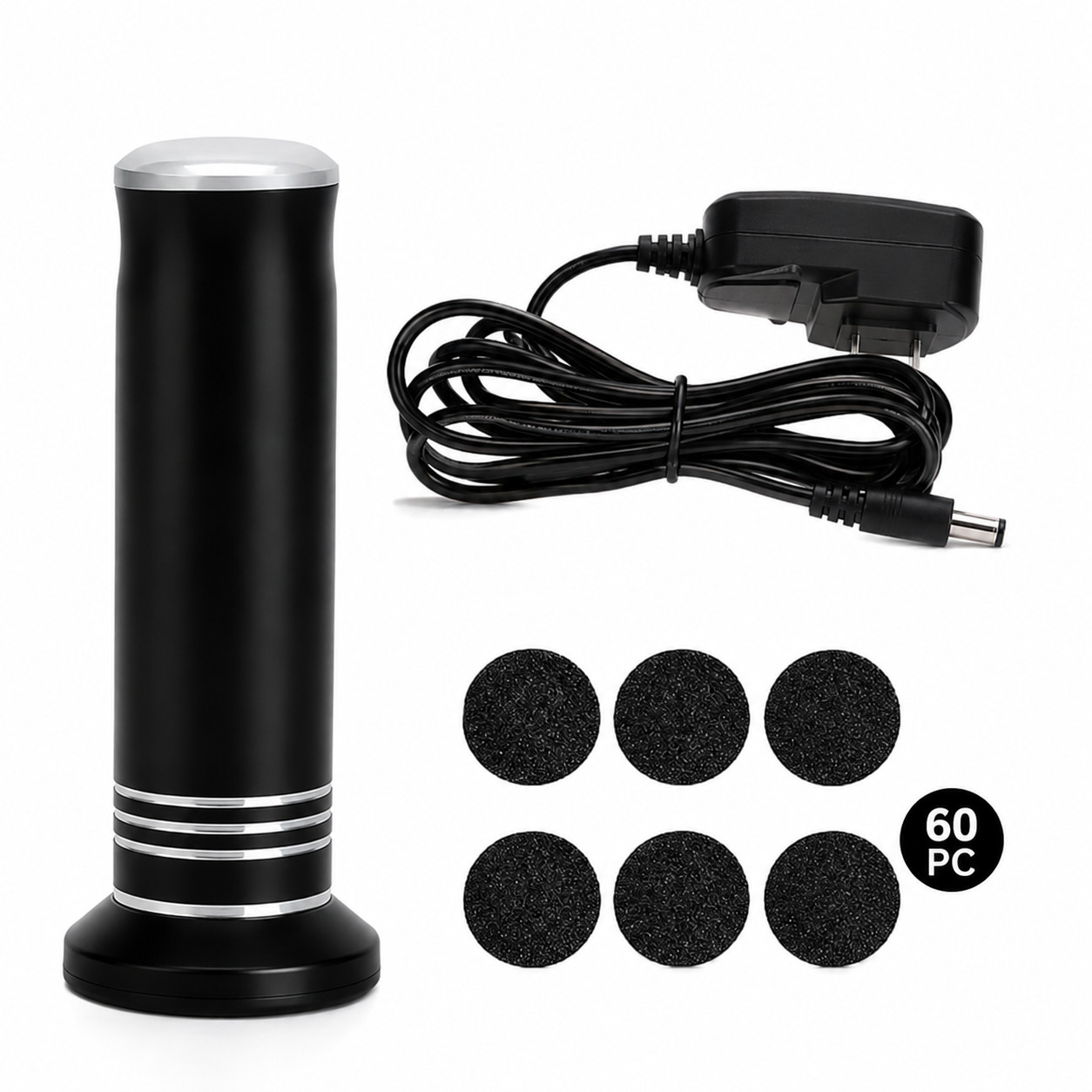 Electric Foot Callus Remover Pedicure Tool 1200RPM Black w/ 60 Refill Pads
