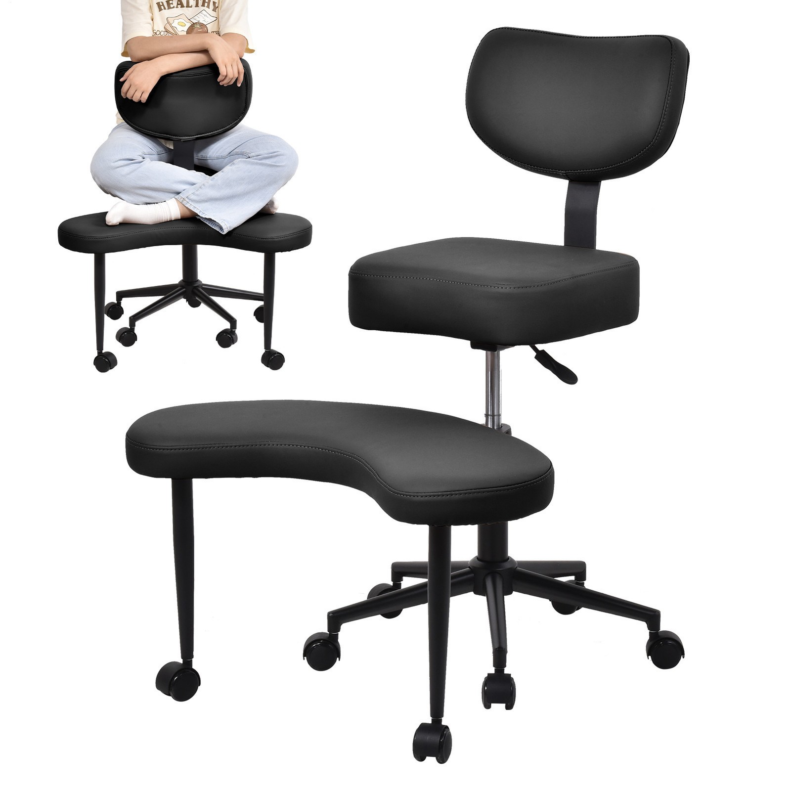 Height Adjustable Seat with Wheels for ADHD, Kneeling Chair with Back Support