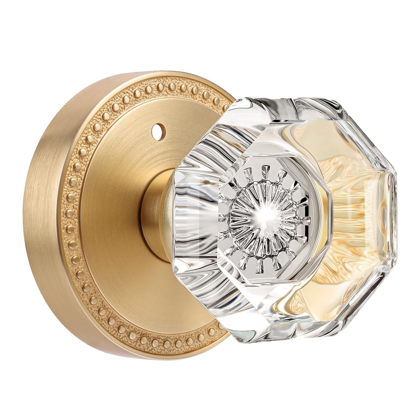 Glass Door Knobs Interior Privacy Satin Brass Door Knob with Lock for Bedroom...