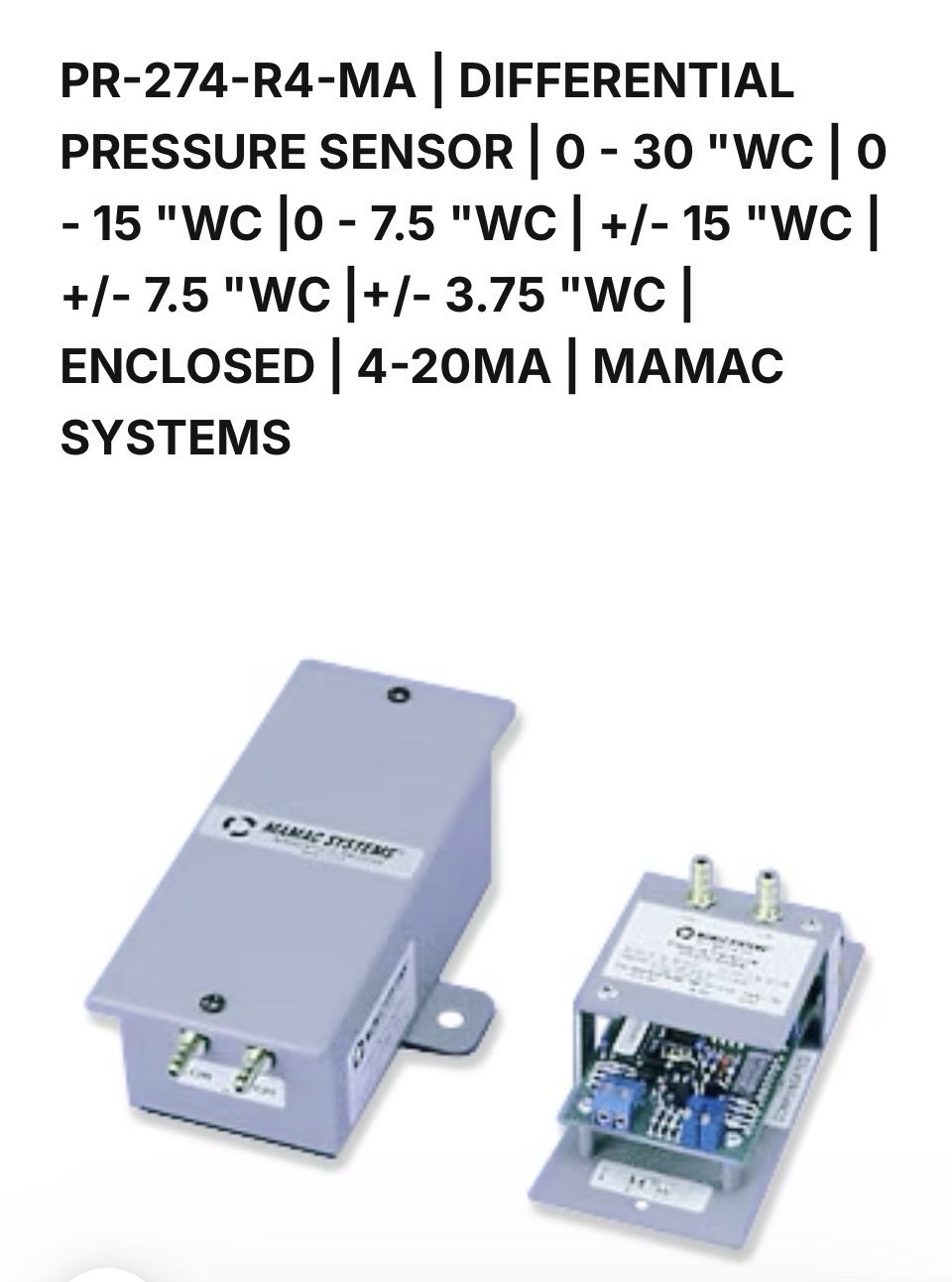 Mamac Systems PR-274-R4-MA Differential Pressure Transducer 4-20mA