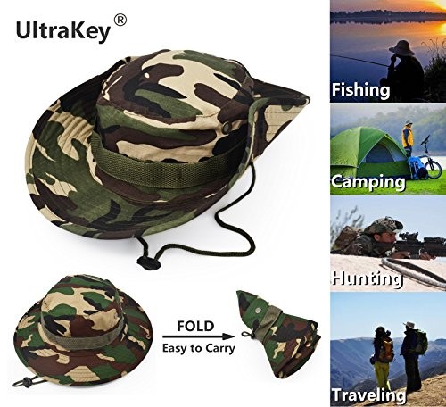 Outdoor Wide Brim Sun Protect Hat, Classic US Combat Medium Green Camouflage
