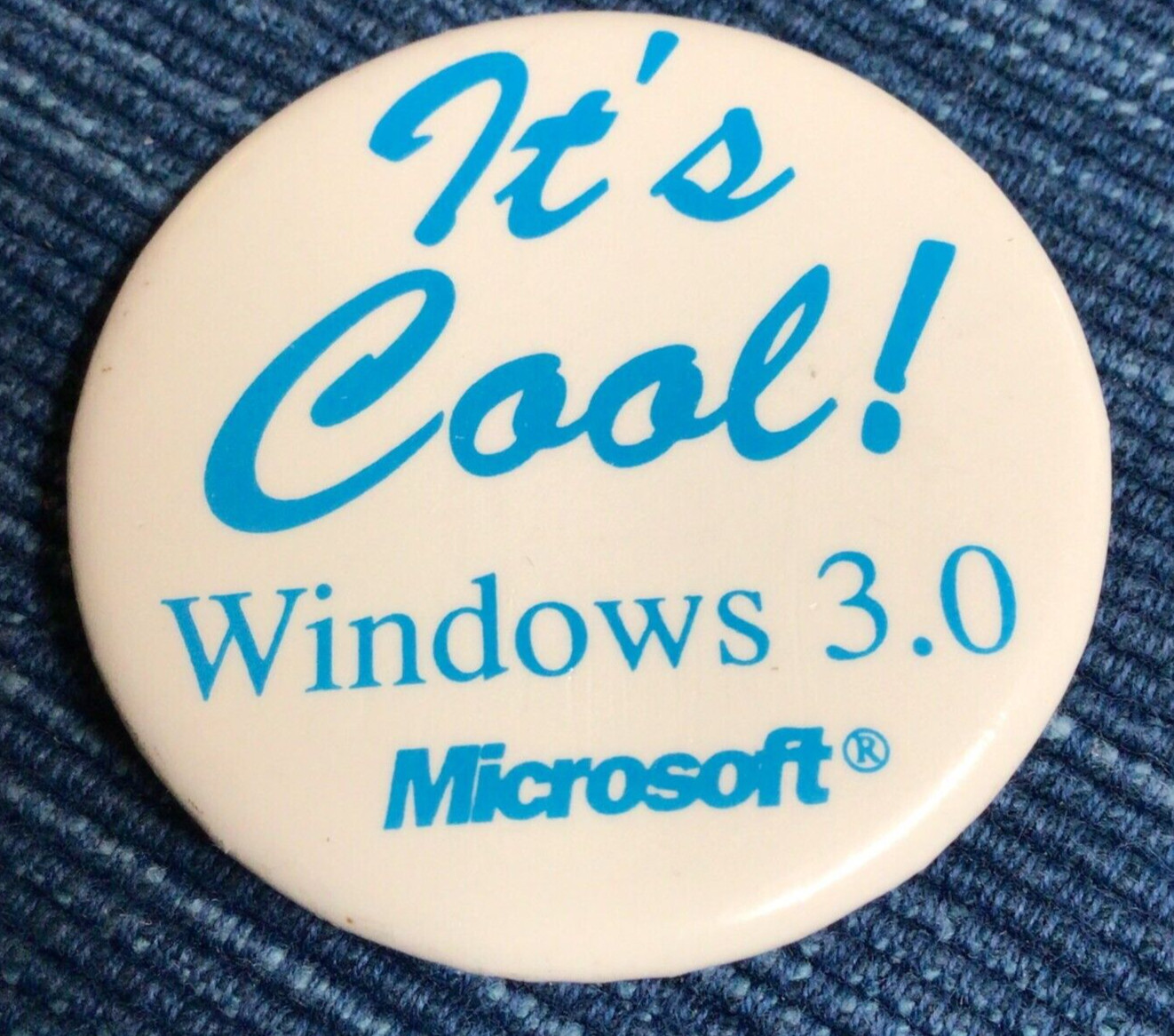Vtg 1990 Microsoft Windows 3.0 Its Cool! Pinback Promo Button 2" Rare ~890A