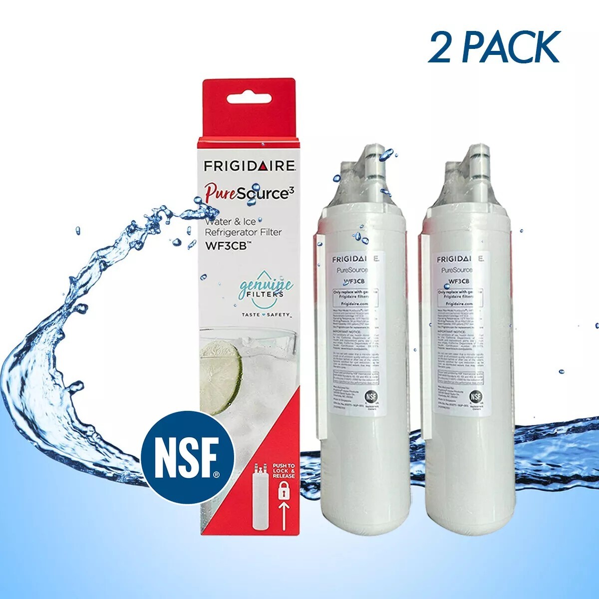 2 PACK Frigidaire WF3CB Puresource 3 Refrigerator Water & Ice Filter New US Ship