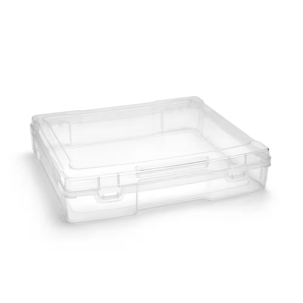 Stackable Snap-Tight Storage Containers, Clear, 12.2 In. W X 3 In. H Plastic Des