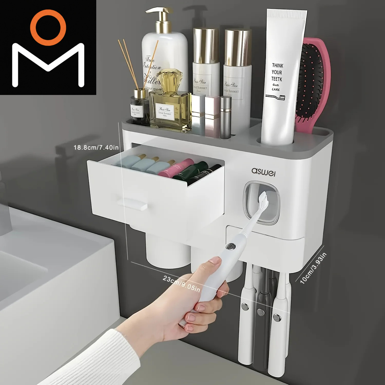 Toothbrush Holder Wall Mounted No Drilling - 2-in-1 Bathroom Organizer With