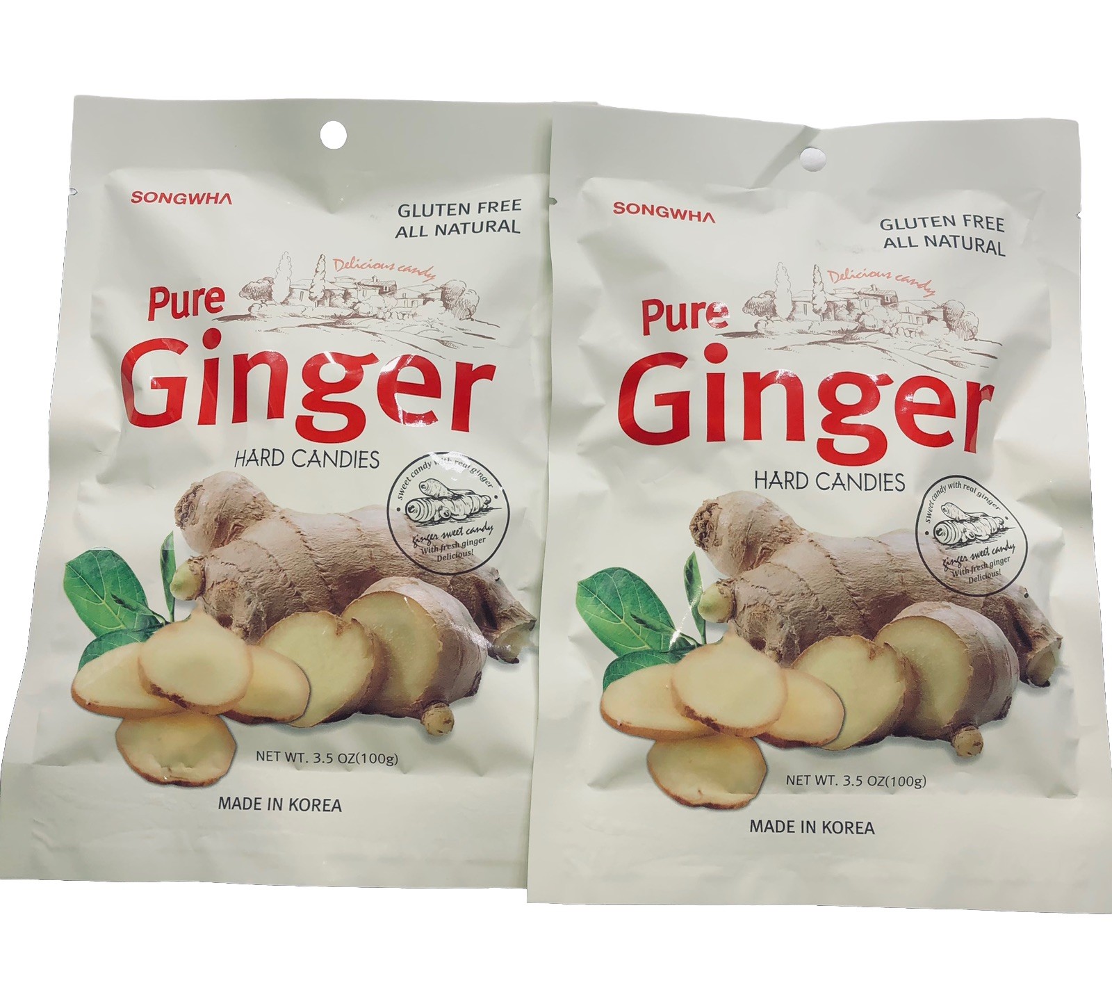 2 X PURE Ginger Hard Candy by Songhwa_Product of Korea (2 Bags)Exp.04/2030 FRESH