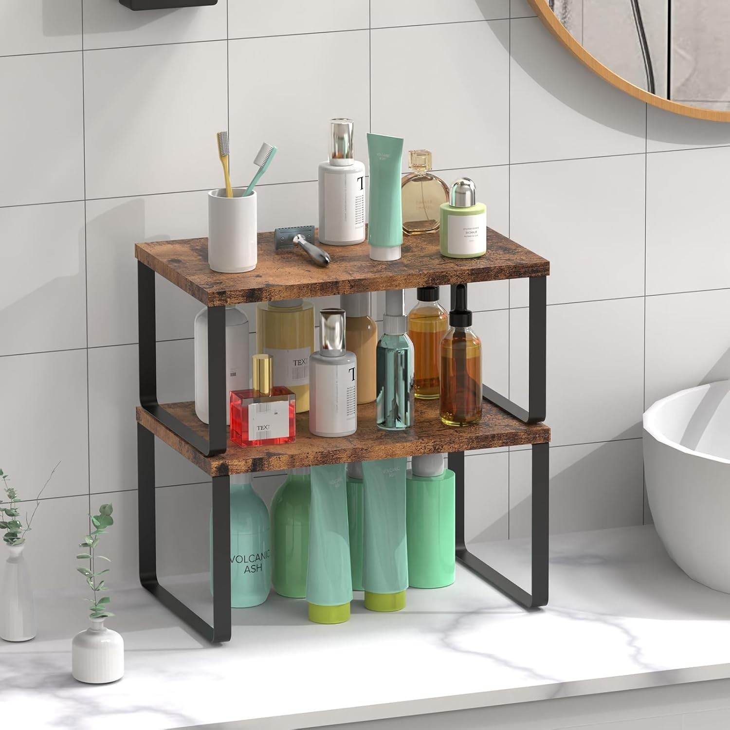 Set of 4 Stackable Counter Shelves - Expandable Kitchen Storage Solution