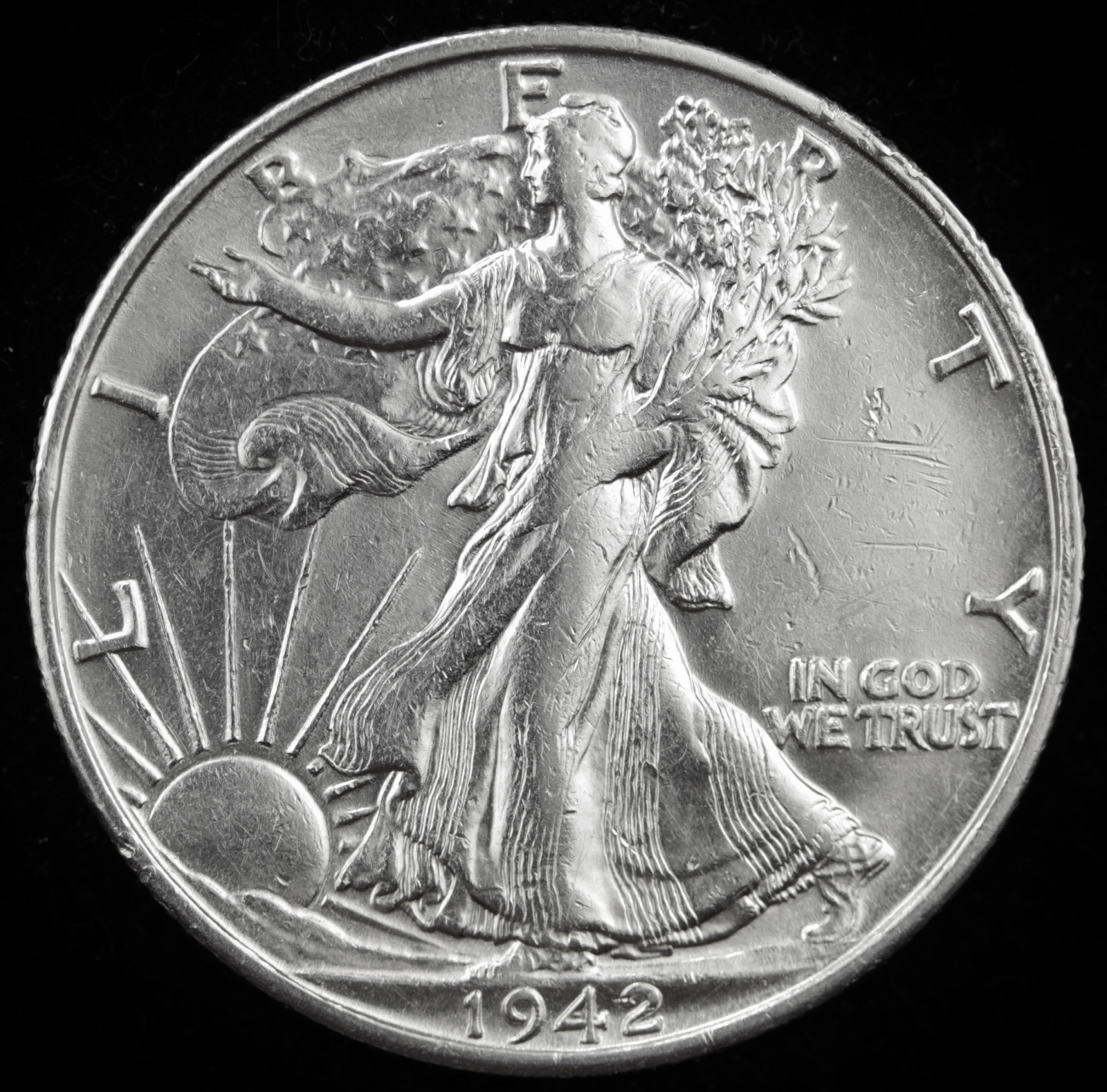 1942-s Walking Liberty Half.   BU.  (Inventory  F)