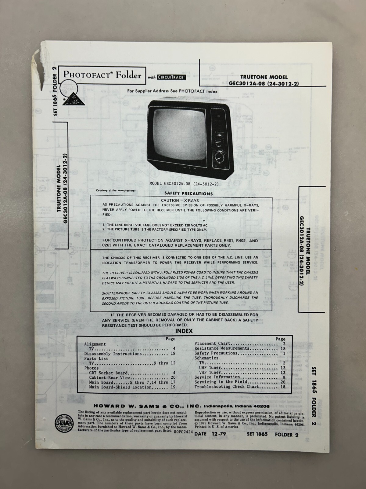 Truetone GEC3012A-08 Service Manual Sams Photofact Free Shipping