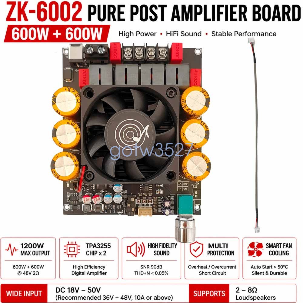 ZK-6002 TPA3255 2-Channel HiFi Stereo Audio Amplifier Board 600W*2 Amp Module