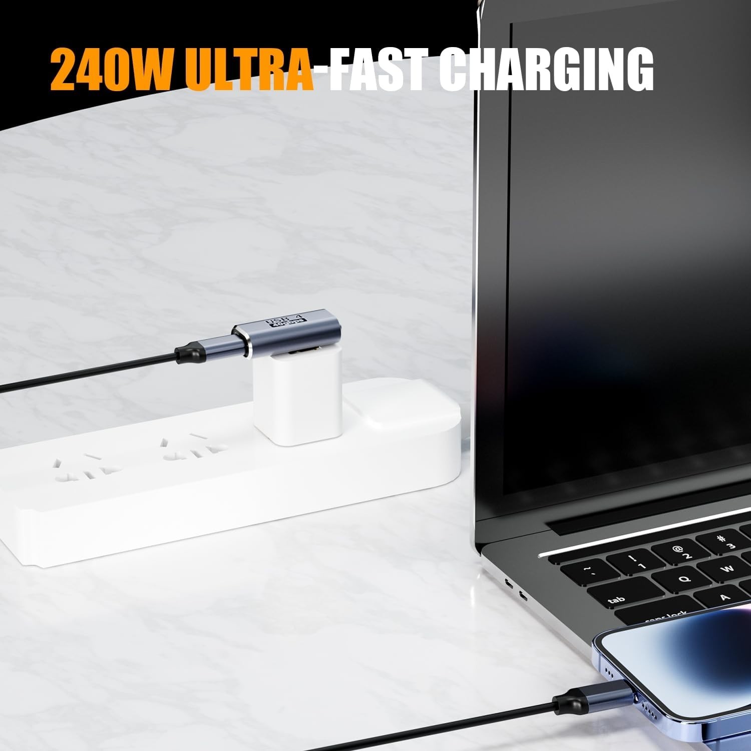 USB C Adapter [2-Pack], PD 240W USB C 90 Degree Adapter, USB Type C Right Angle