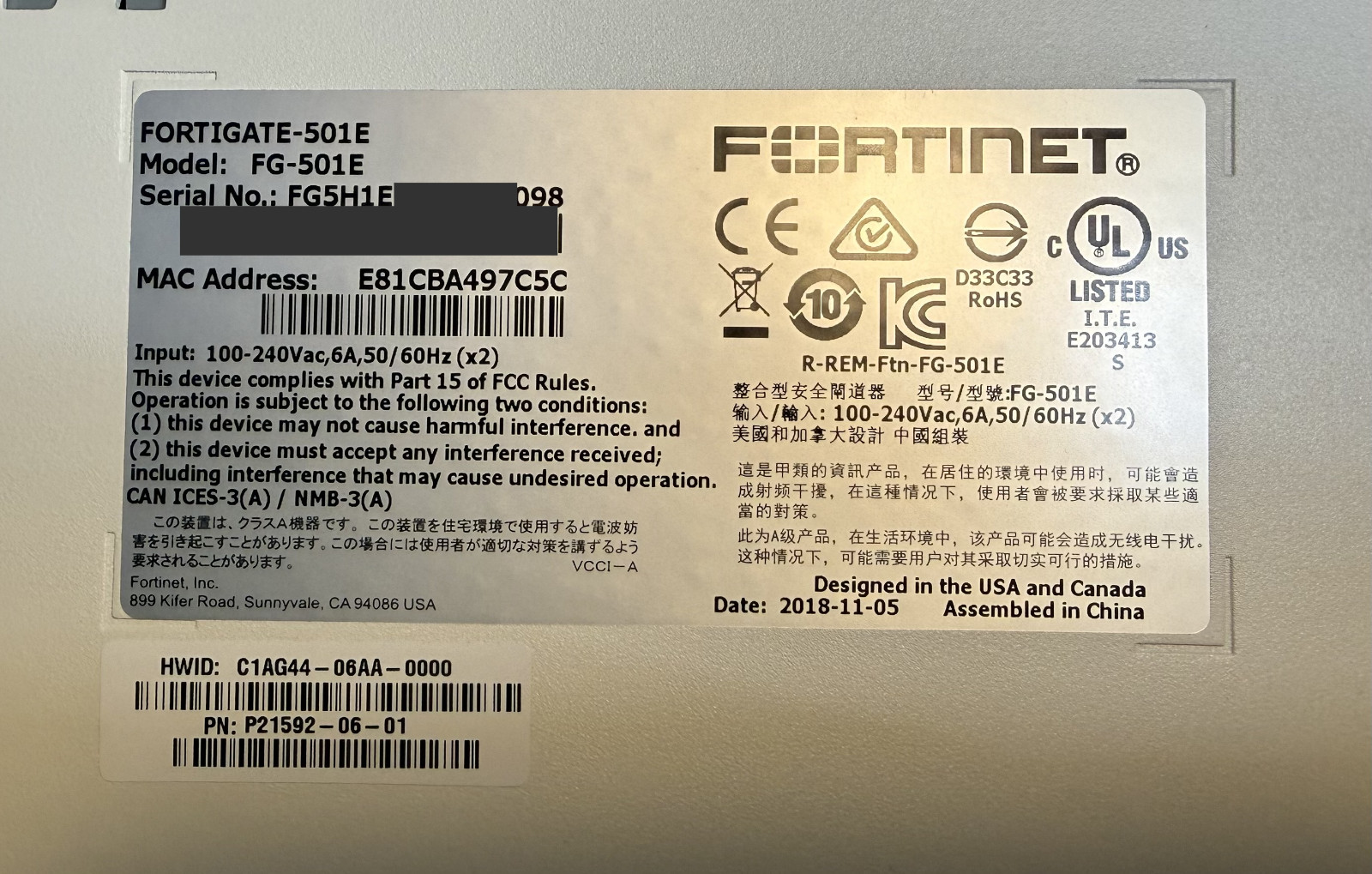 Fortinet FortiGate 501E FG-501E Firewall Dual PSU Tested NOT Registered
