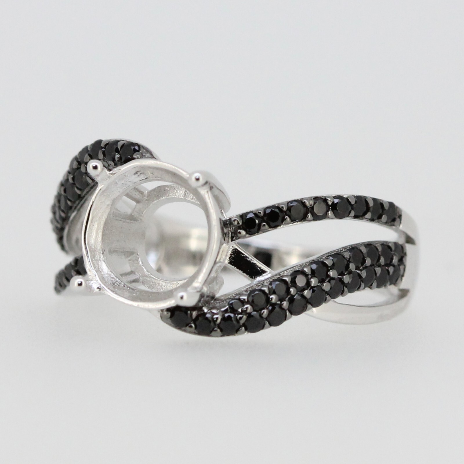 Sterling Silver Semi Mount Ring Setting Round RD 9x9mm Black Spinel