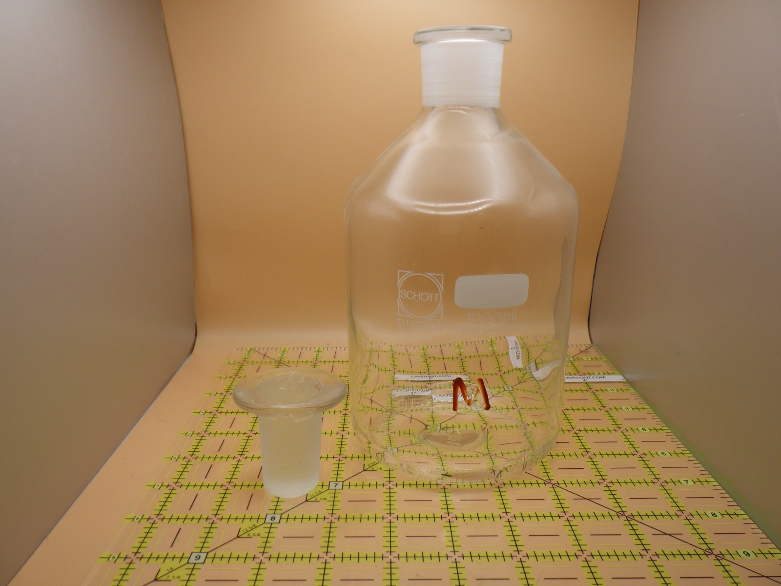 Schott Duran 1000ml Reagent Bottle West Germany Glass Pyrex 29 Stopper Vintage