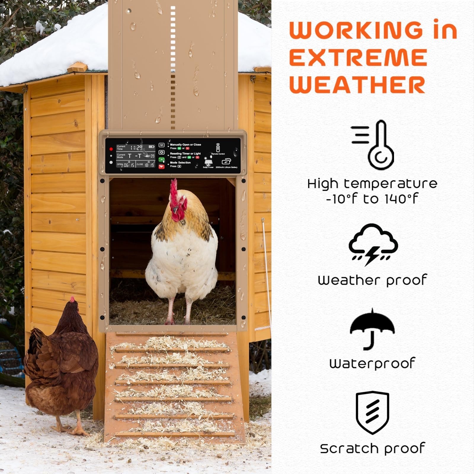 AsFrost Automatic Chicken Coop Door Solar Powered Timer & Light Sensor