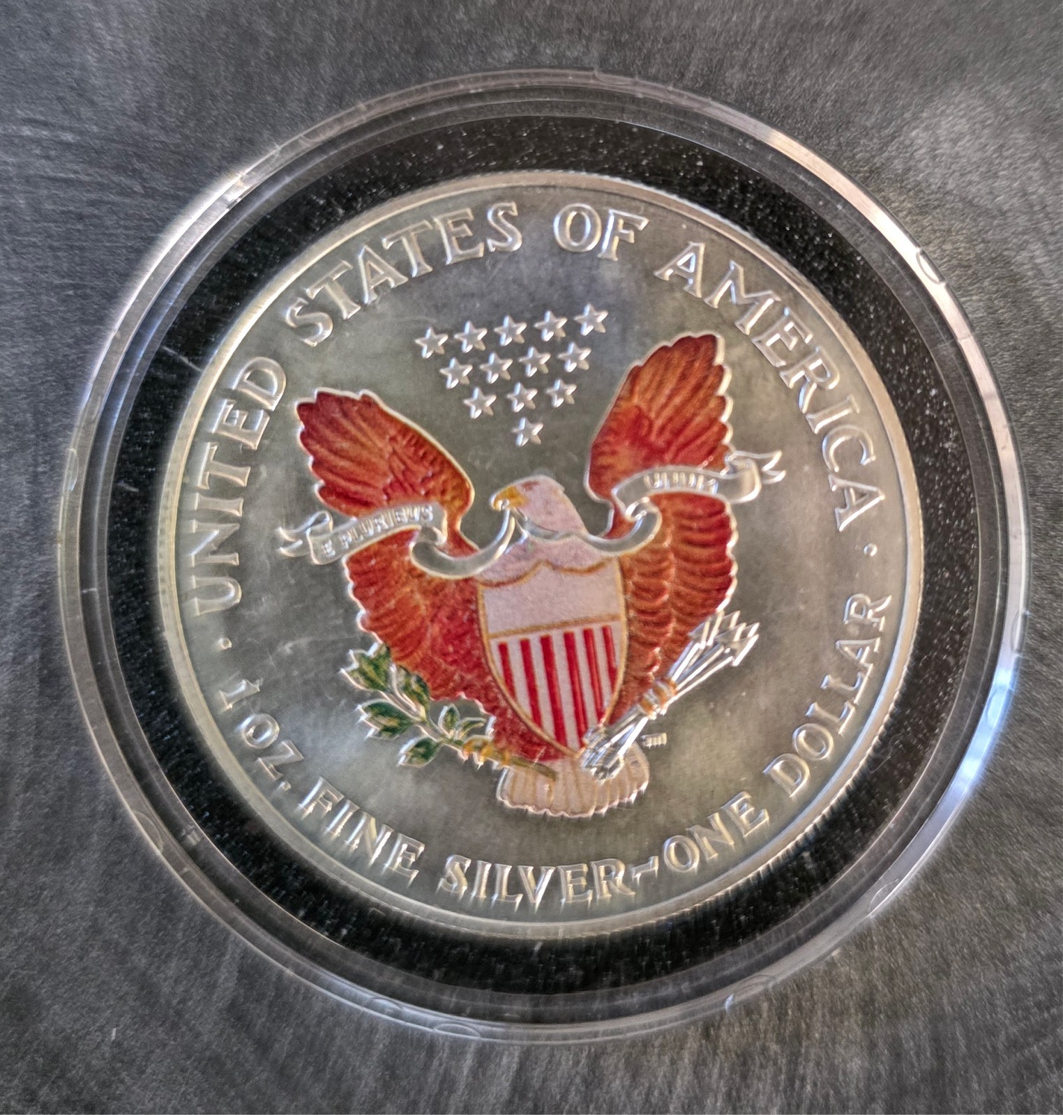 1999 American Eagle Silver Coin BU $1 Dollar Colorized obverse and reverse, box