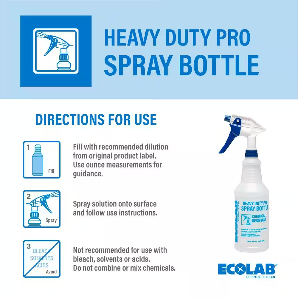 ECOLAB - 32 oz Heavy Duty Pro Spray Bottle, 3X Spray Output vs Standard Sprayers