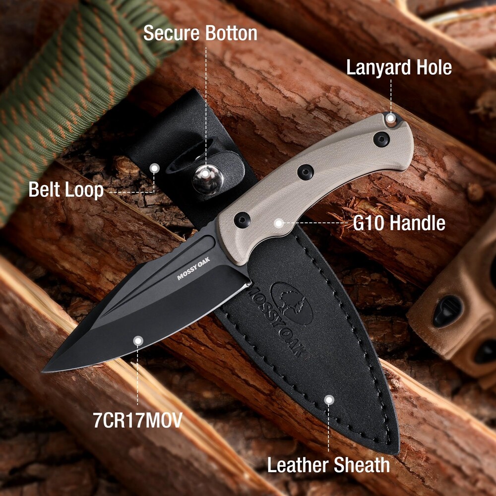 MOSSY OAK 8.5" Survival Hunting Knife with Sheath Outdoor Knives for Survival