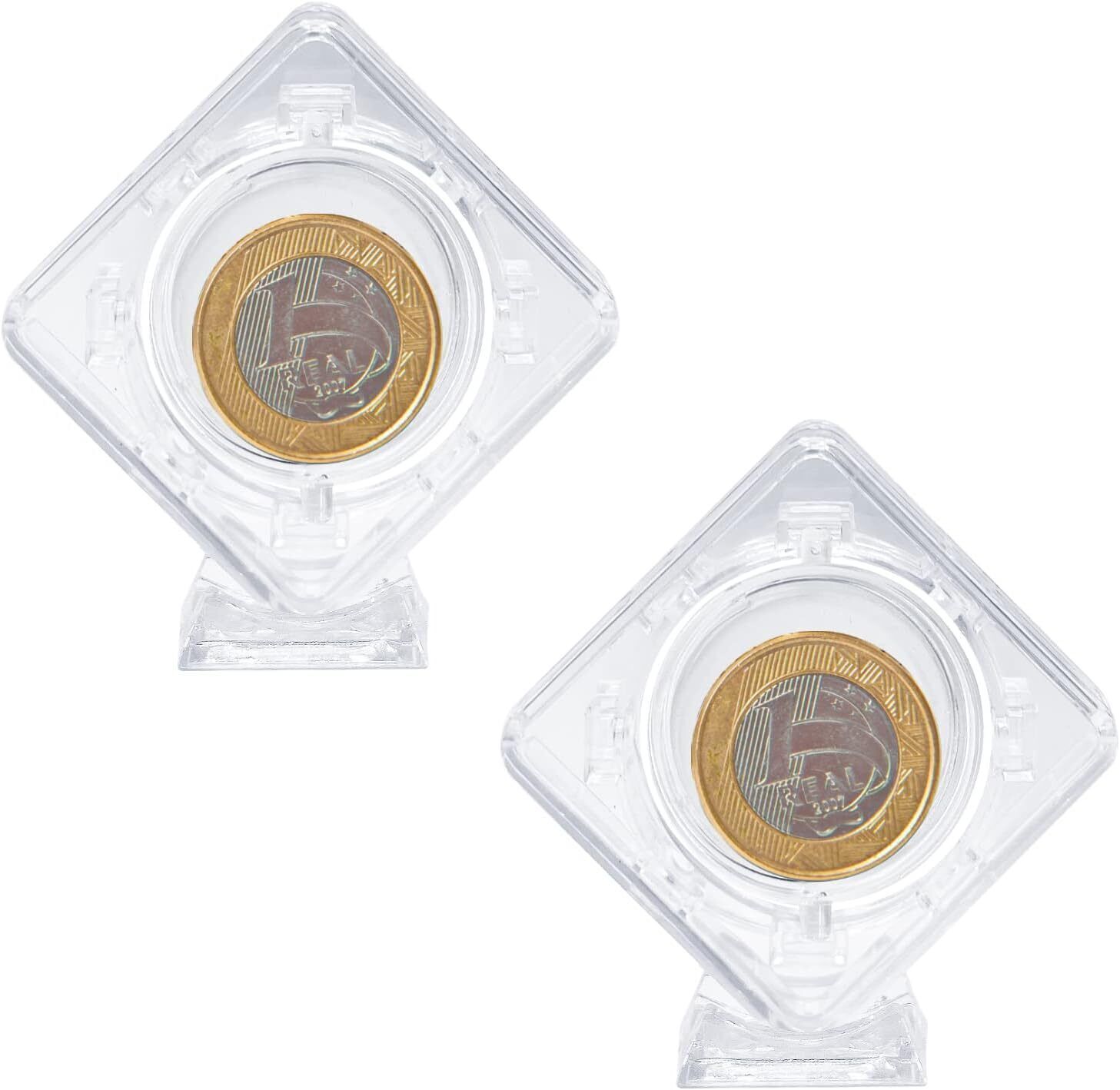 3D Coin Display Case Stand Rotatable Floating Coin Capsules Protector 40 mm 2Pcs