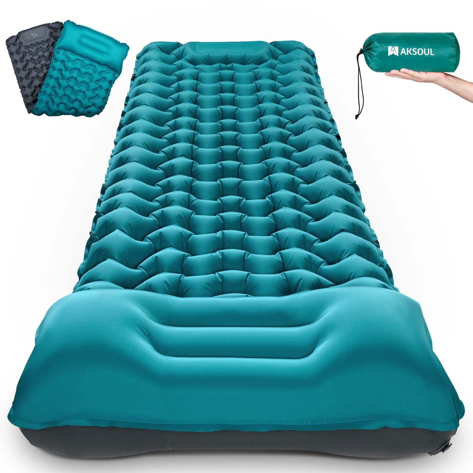 AKSOUL Camping Sleeping Pad with Pillow: Extra Thick 3.9 inch Ultralight Self In