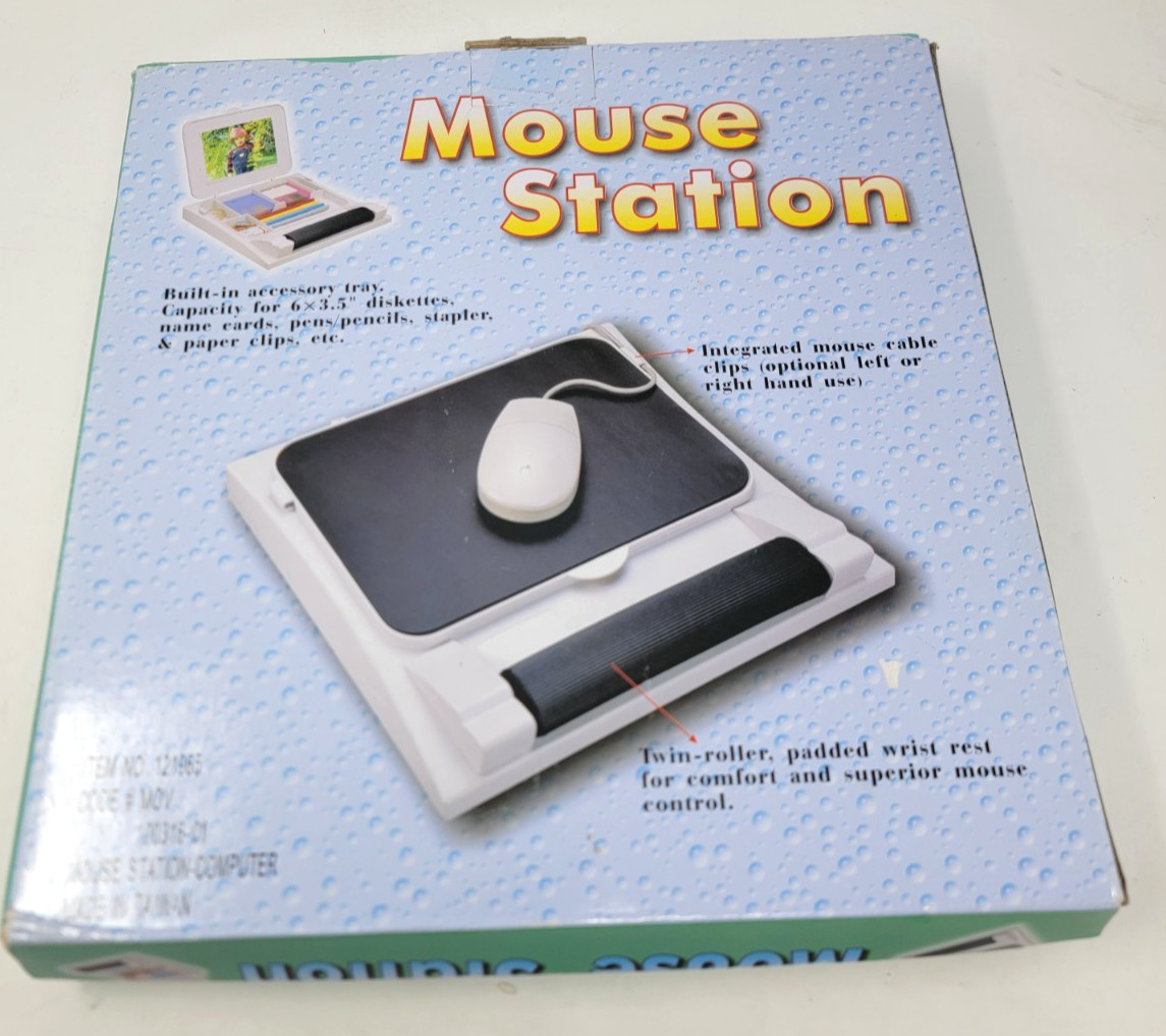 Vintage Computer Mouse Station Built-in Accessory Tray Padded Wrist Roller