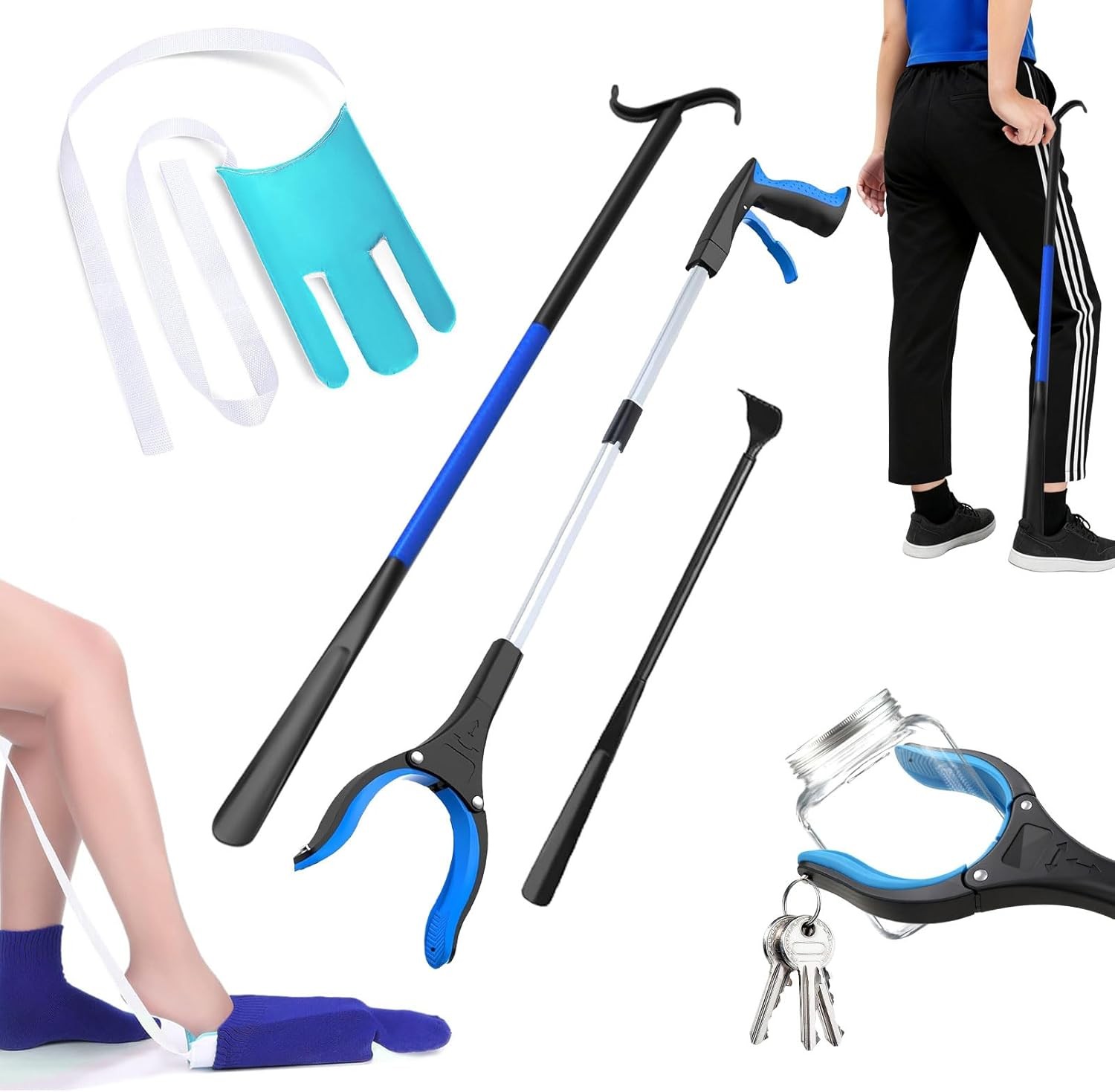 Assistive Device No Bending Kit for Elderly -Sock Aids, Foldable Reacher Grabber