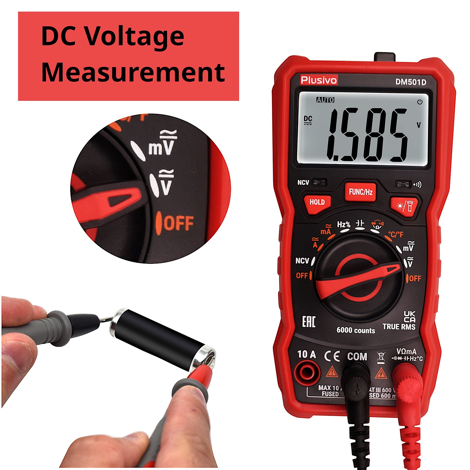 Multimeter 6000 Counts Digital Auto DM501D + Test lead Set