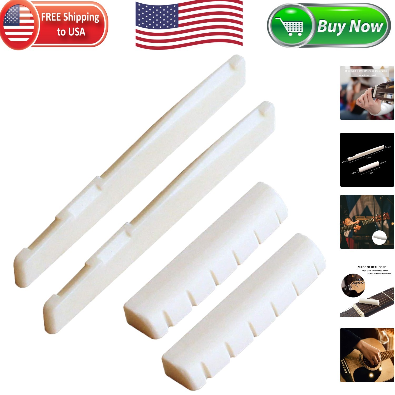 High-Density Ivory Guitar Bone Saddle & Nut Set - Perfect Gift for Musicians