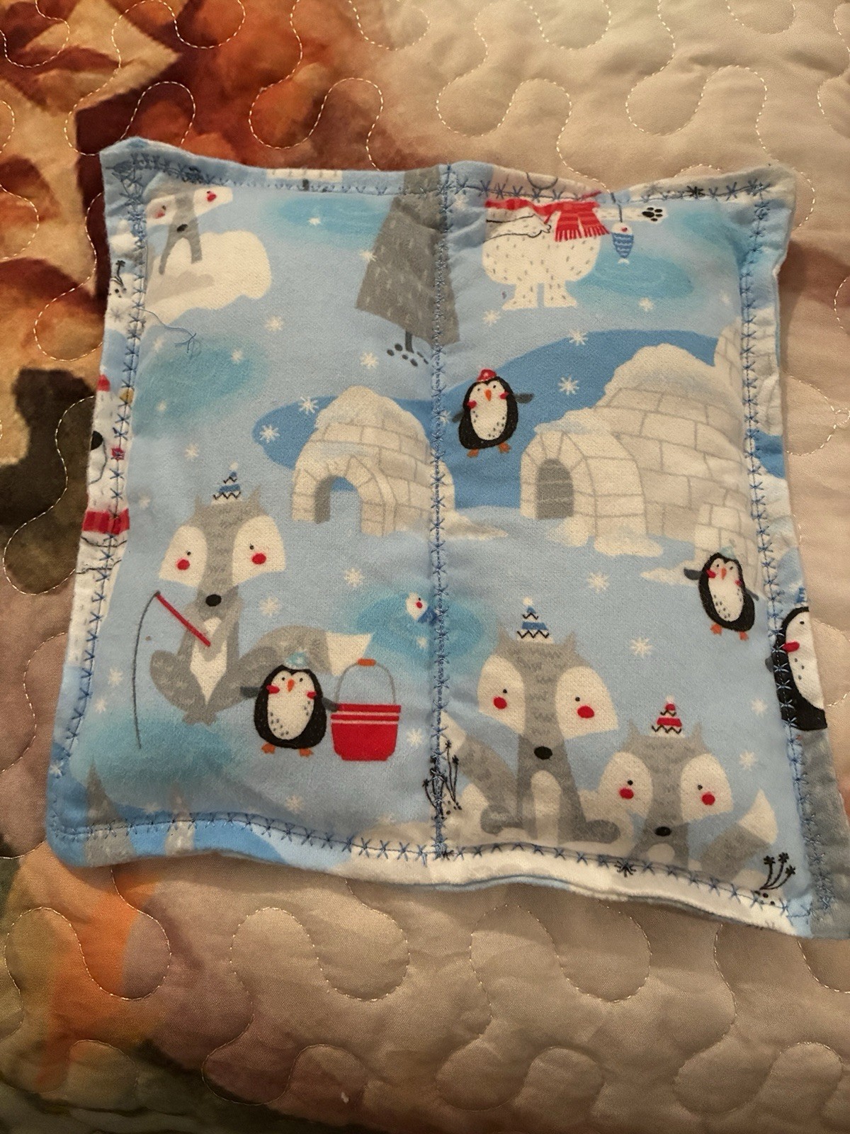 Cold & Hot Pack Reusable Fabric Therapy Pad Rectangle Blue/Beige Winter Print