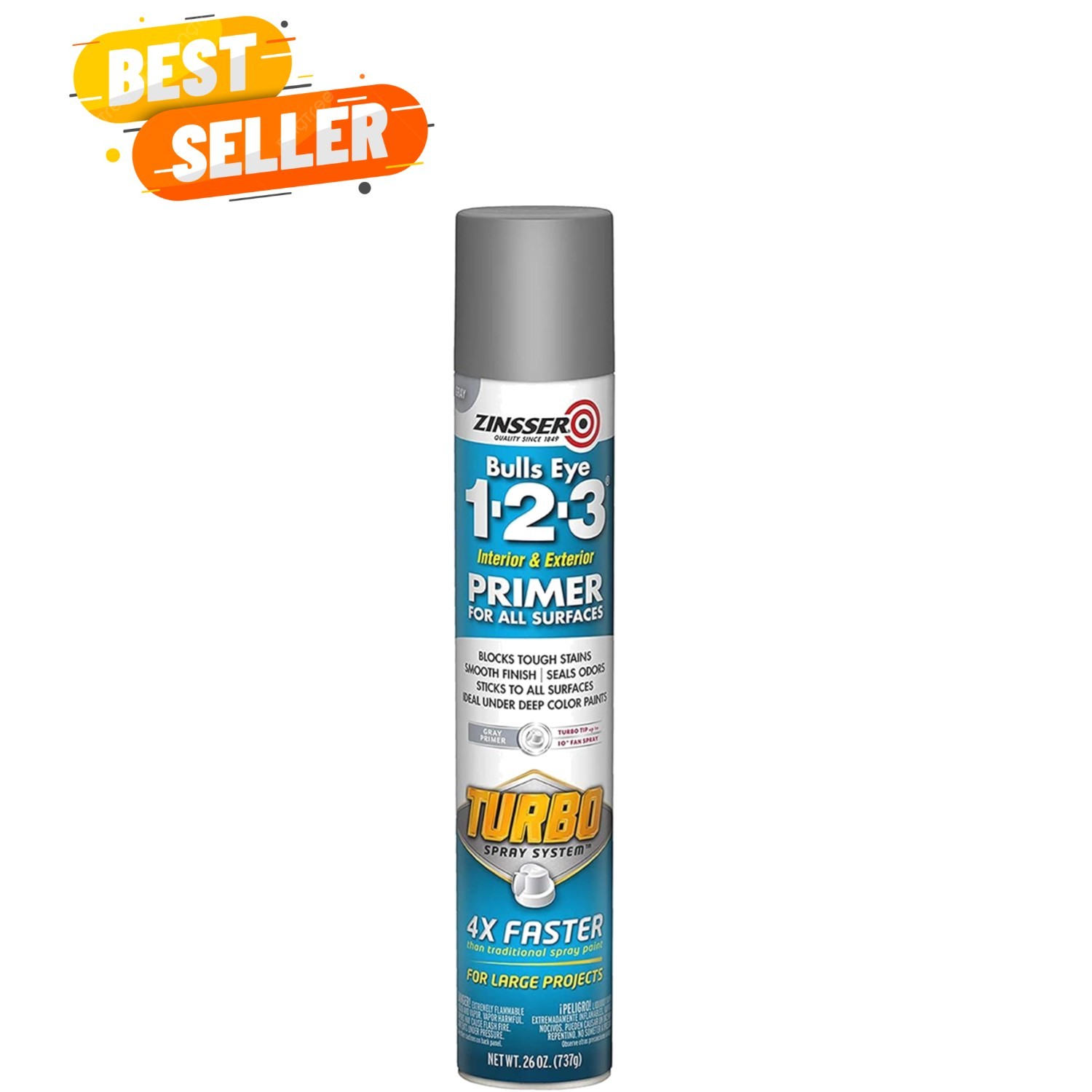 26 oz Bulls Eye 1-2-3 Gray Primer Turbo Spray for Fast, Professional Finishes