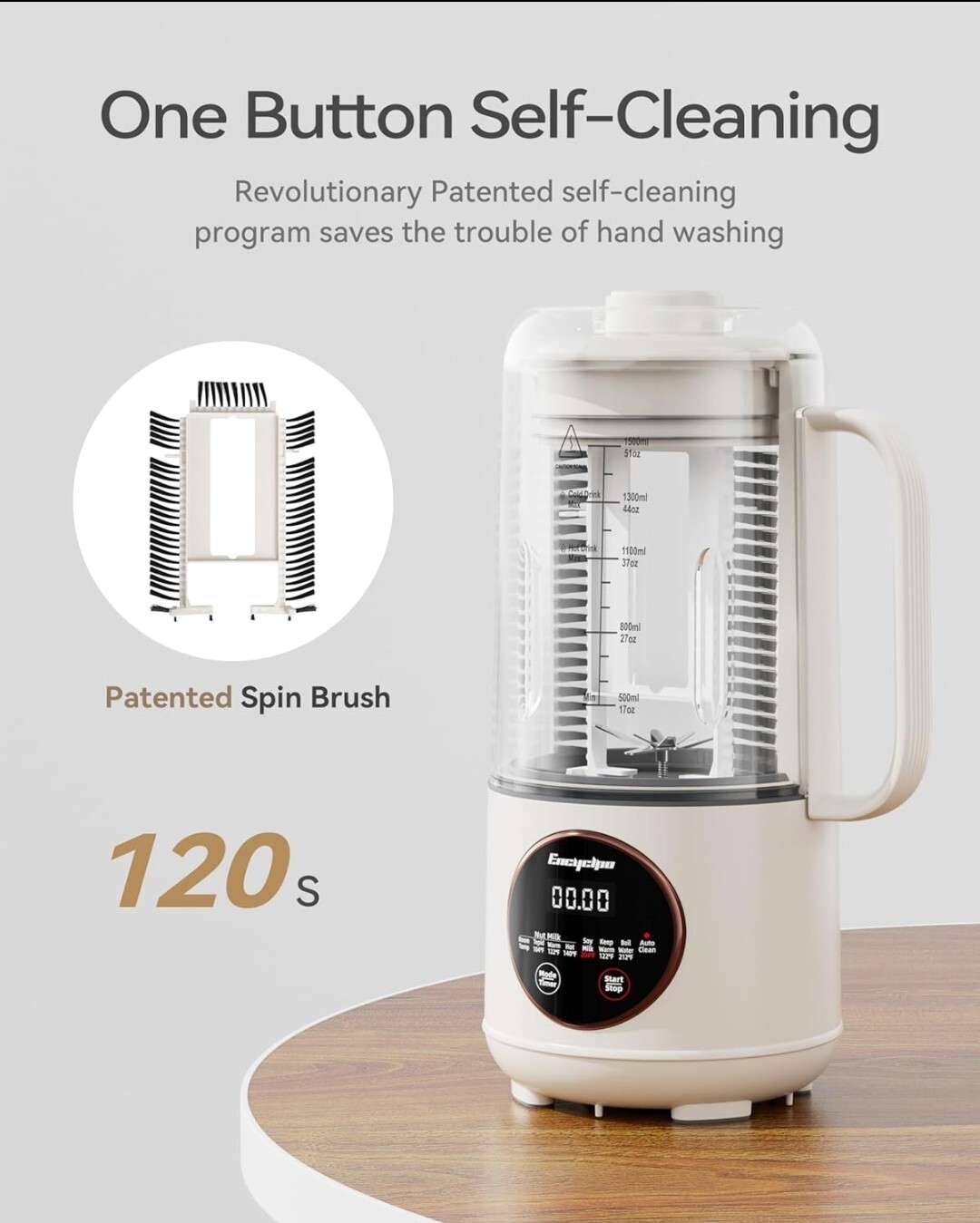 Nut Milk Maker, 50oz Automatic Soy Milk Maker with Spin Clean Brush