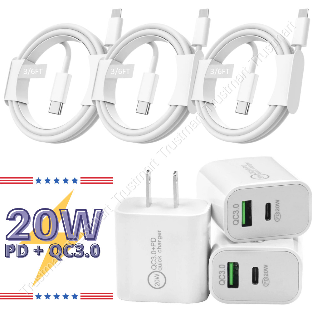 PD 20W Fast USB Wall Charger Power Adapter Type C Cable QC3.0 Lot For iPhone 14