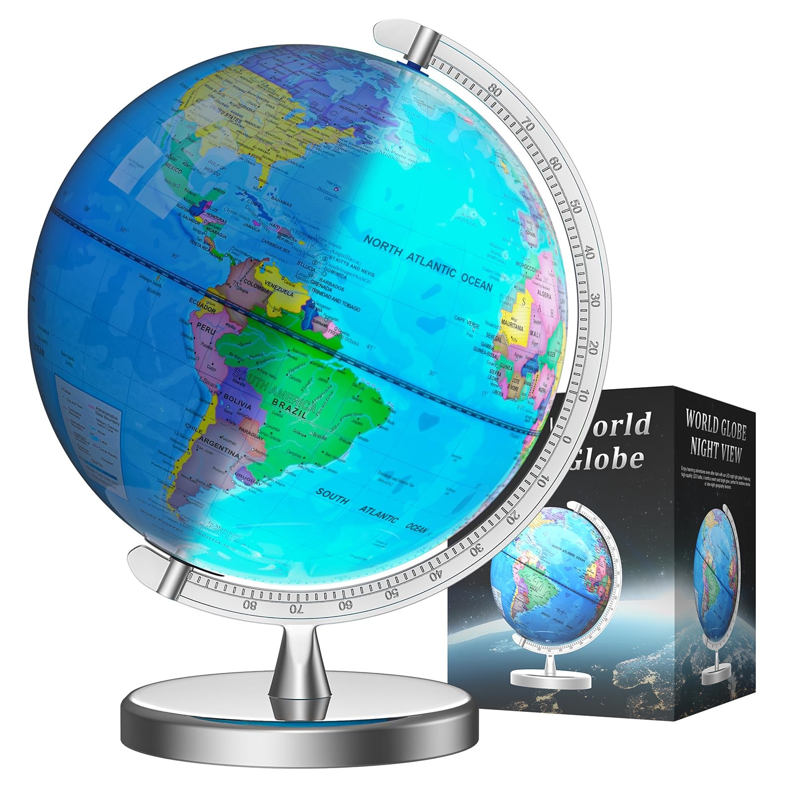 Voxelure 12" Illuminated World Globe for Kids & Adults with Metal Base