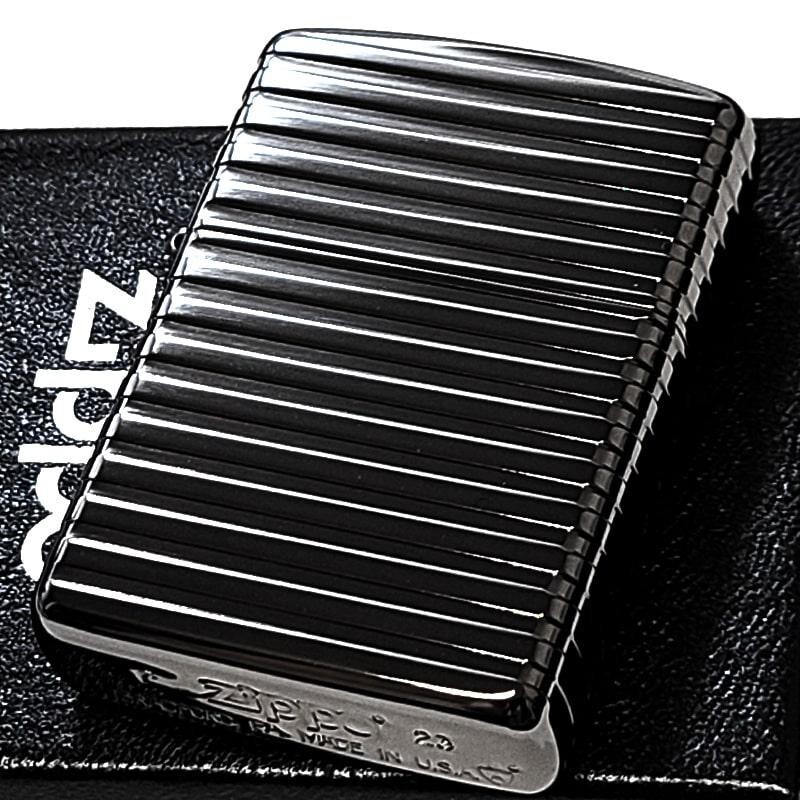 Zippo Armor Horizontal Stripe Black 4 Sided Continuous Processing Lighter Japan