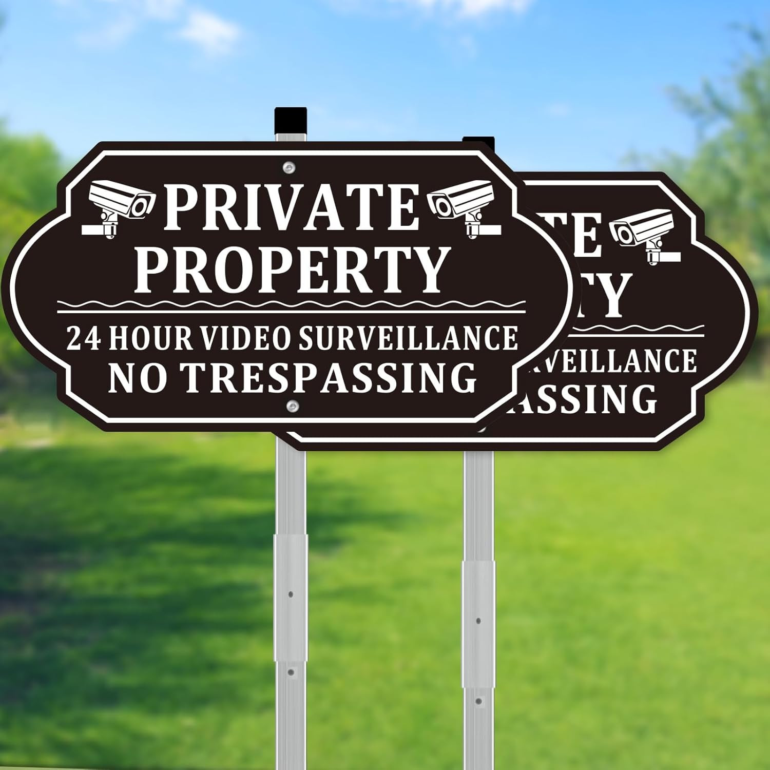 2 Pack No Trespassing Signs – Aluminum Camera Security Sign with Stake for Yard