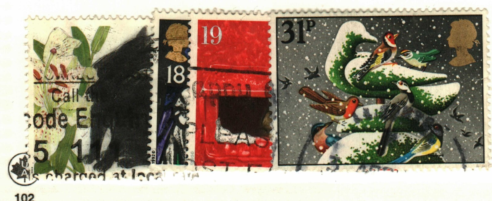 Great Britain #1039, 1468, 1586, 1634 used cat, birds