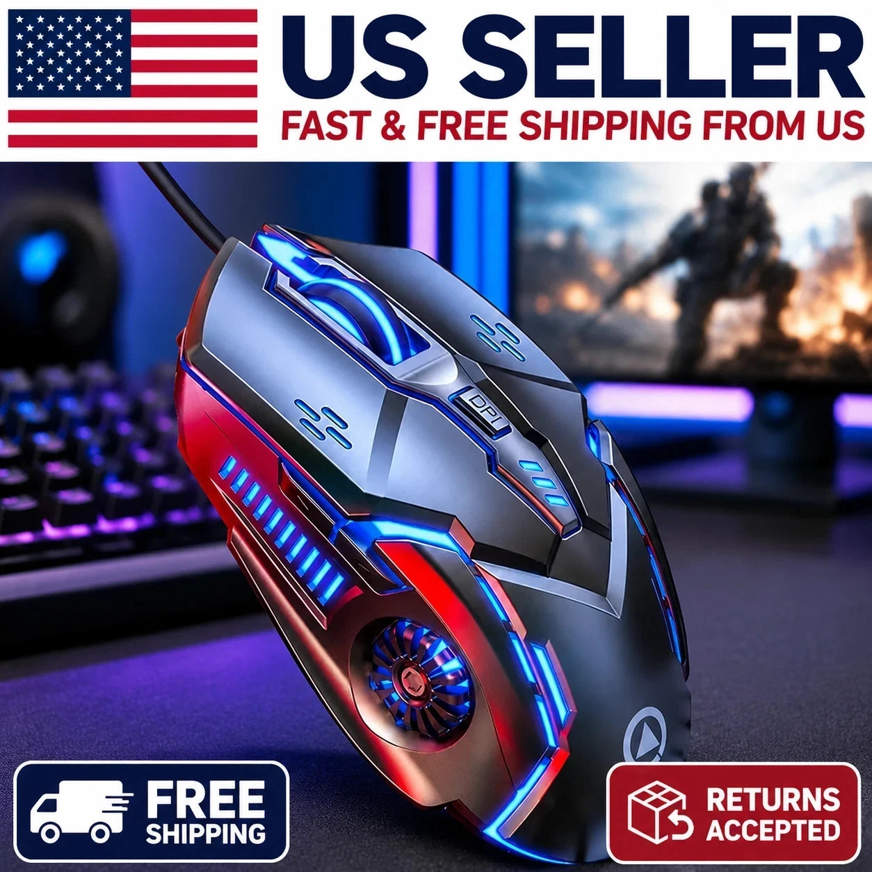 Wireless Gaming Mouse Silent RGB Rechargeable LED Optical USB Mouse
