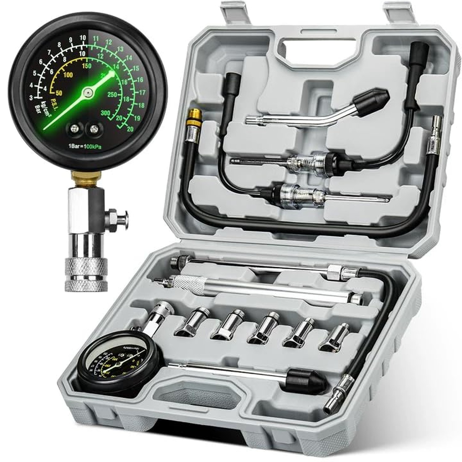Professional Compression Tester Kit with Fluorescent Gauge – 300 PS... Fas