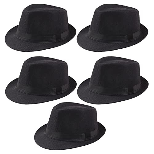 5 Pack Short Brim Fedora Classic Summer Beach Sun Hat Panama Large 5pack-black