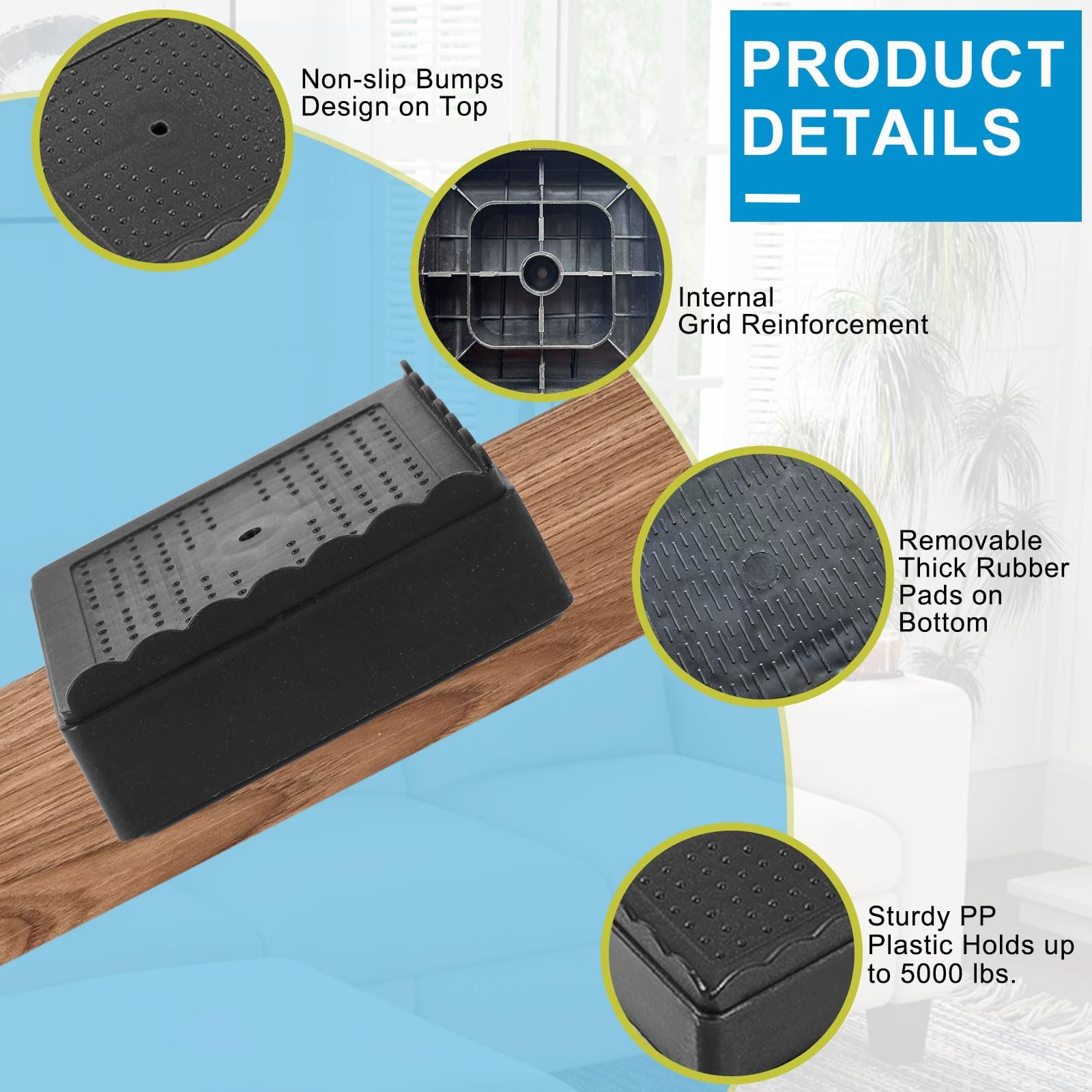 Adjustable Bed Risers Heavy Duty 1-4 Inch Stackable Furniture Riser Blocks