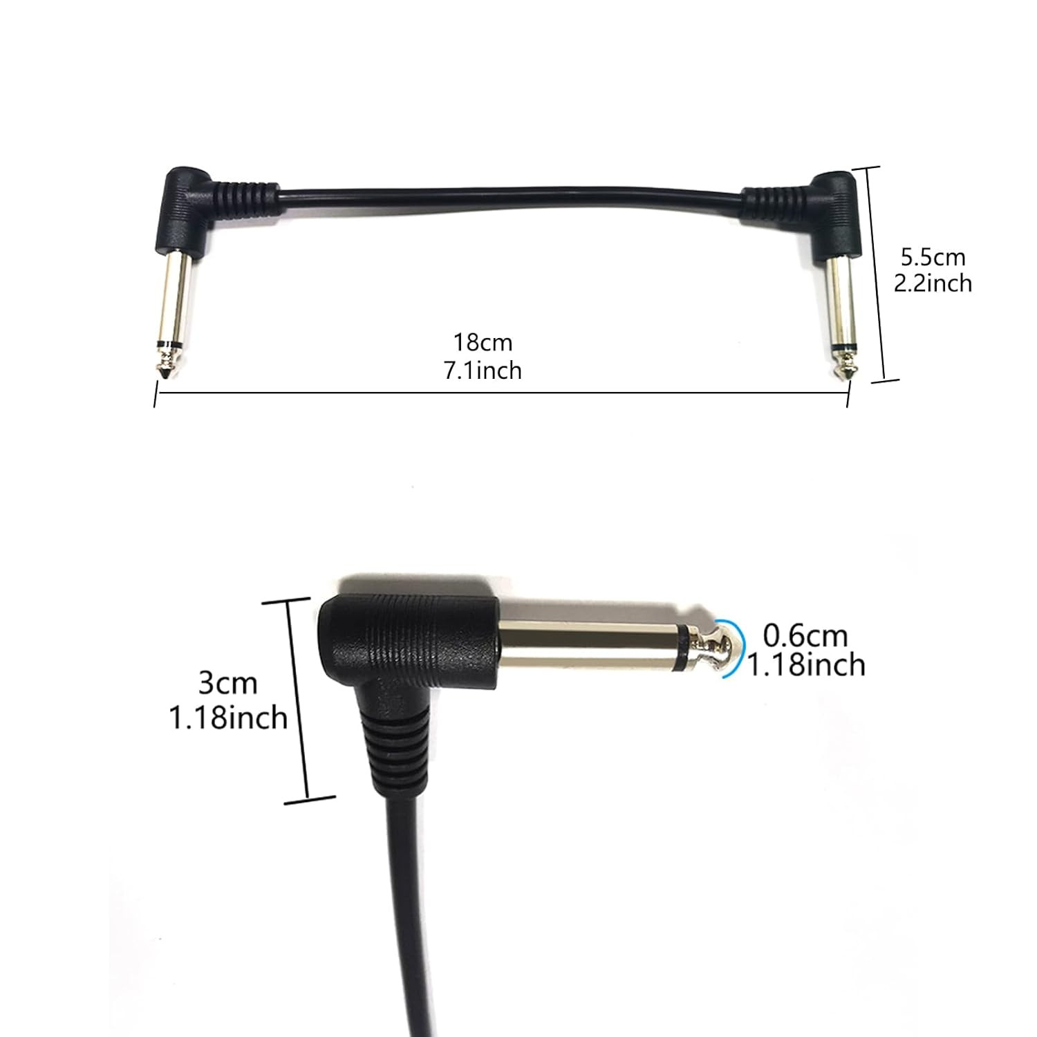 6-Pack 6-Inch Shielded 1/4" Guitar Pedal Patch Cables for Effects Boards