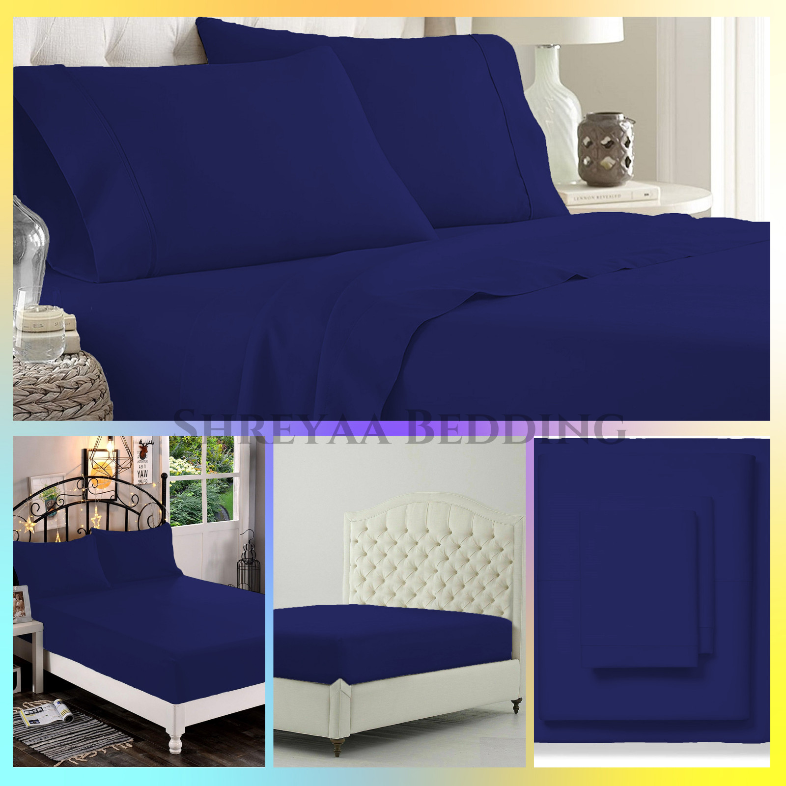 Extra Deep Pocket Bed Sheets 1000 - 1200 TC Egyptian Cotton Navy Blue Solid