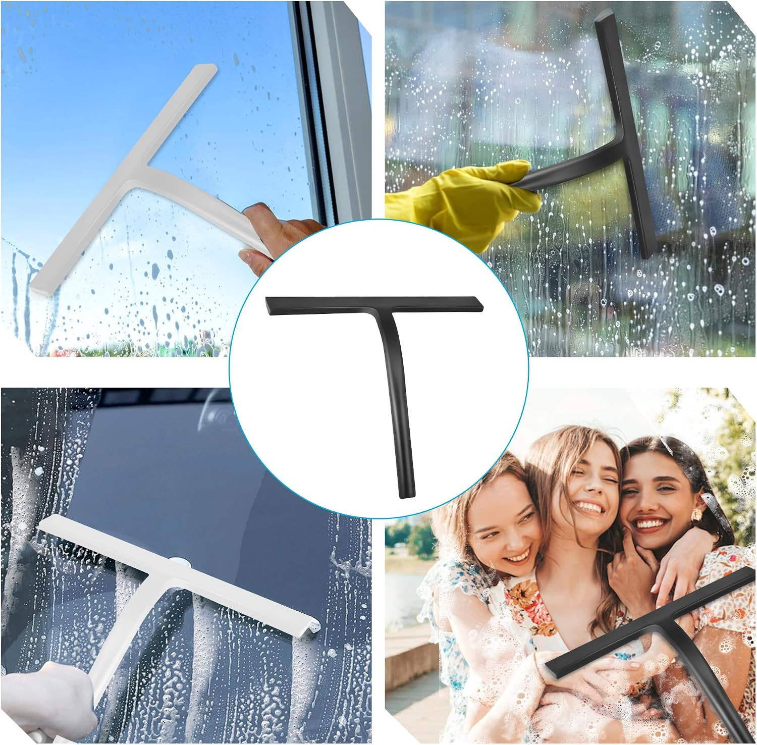 Shower Squeegee for Glass Doors, Mirror Window Tile Scrubber Cleaner with Hook S