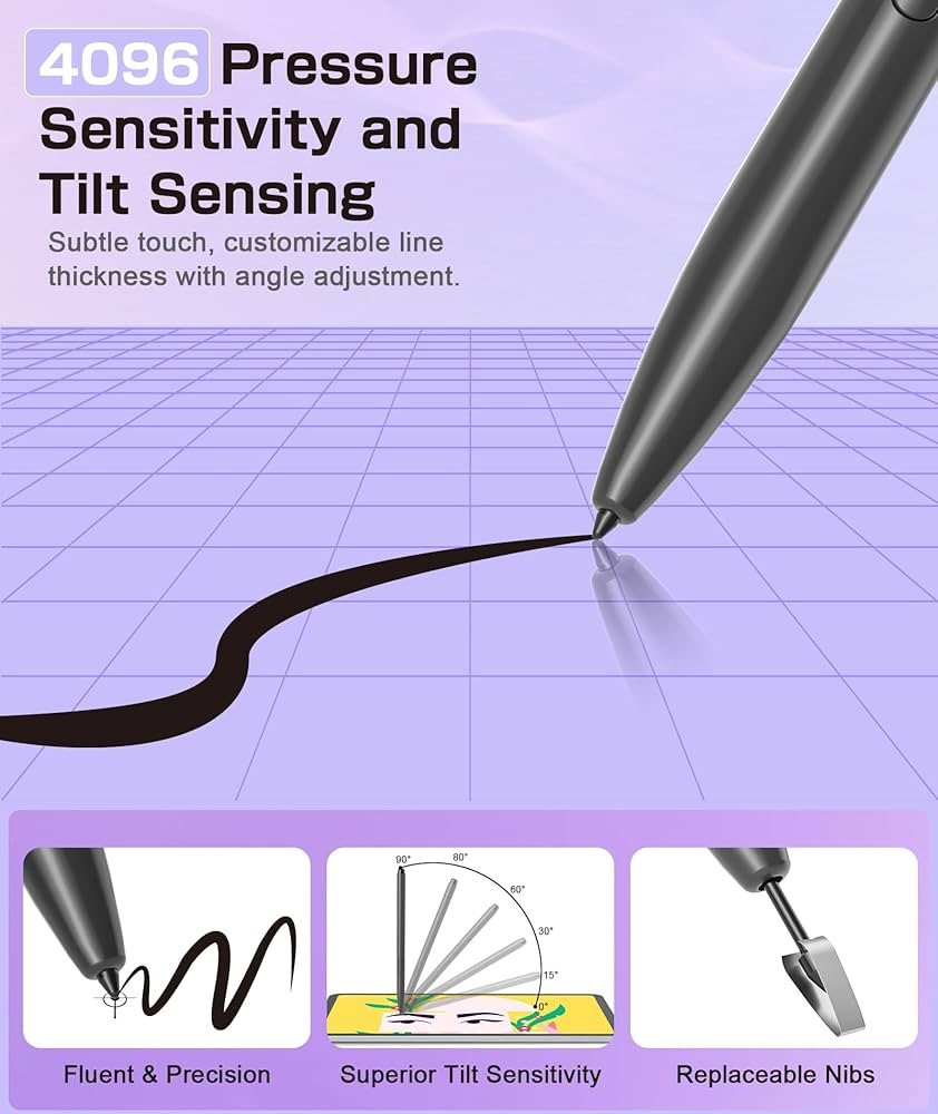 Magnetic EMR Stylus Pen for Samsung w/Eraser and 5 Tips, 4096 Press battery free