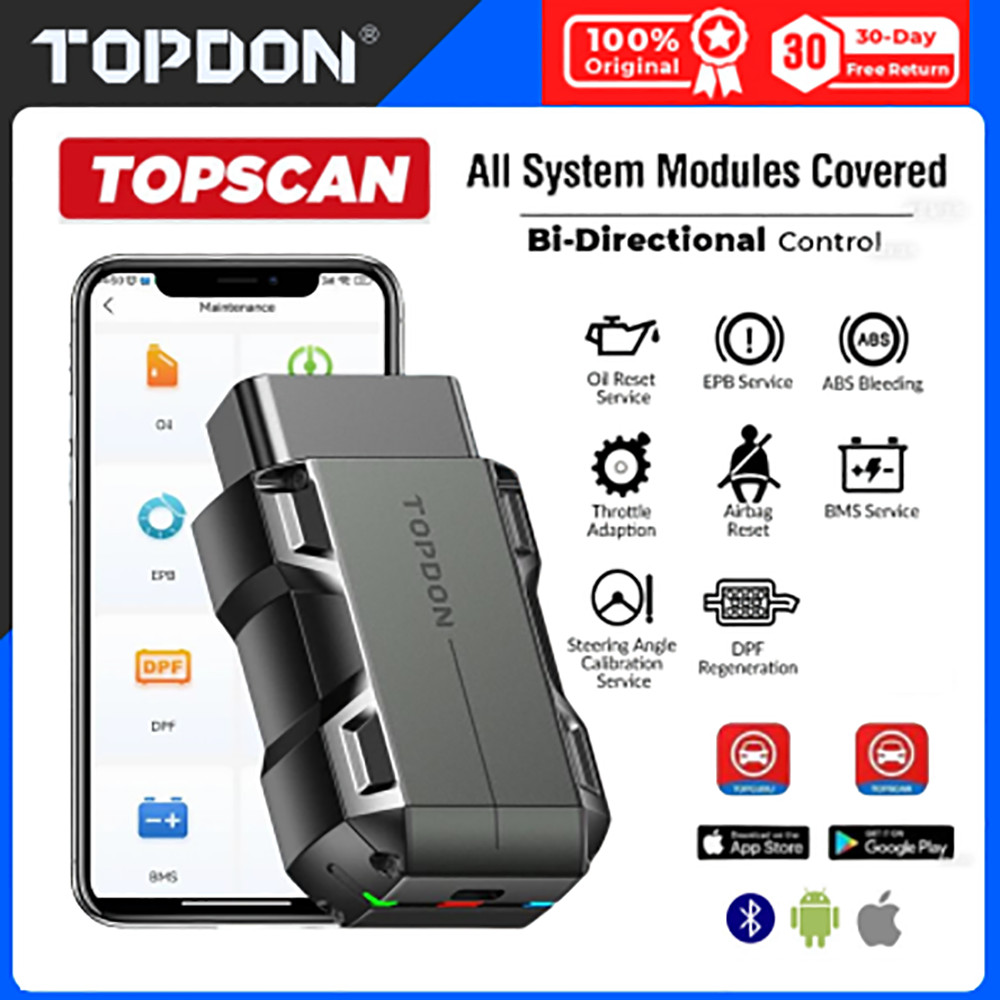 TOPDON OBD2 Scanner, TopScan Lite, Bluetooth Bidirectional Scan Tool, 8 Resets