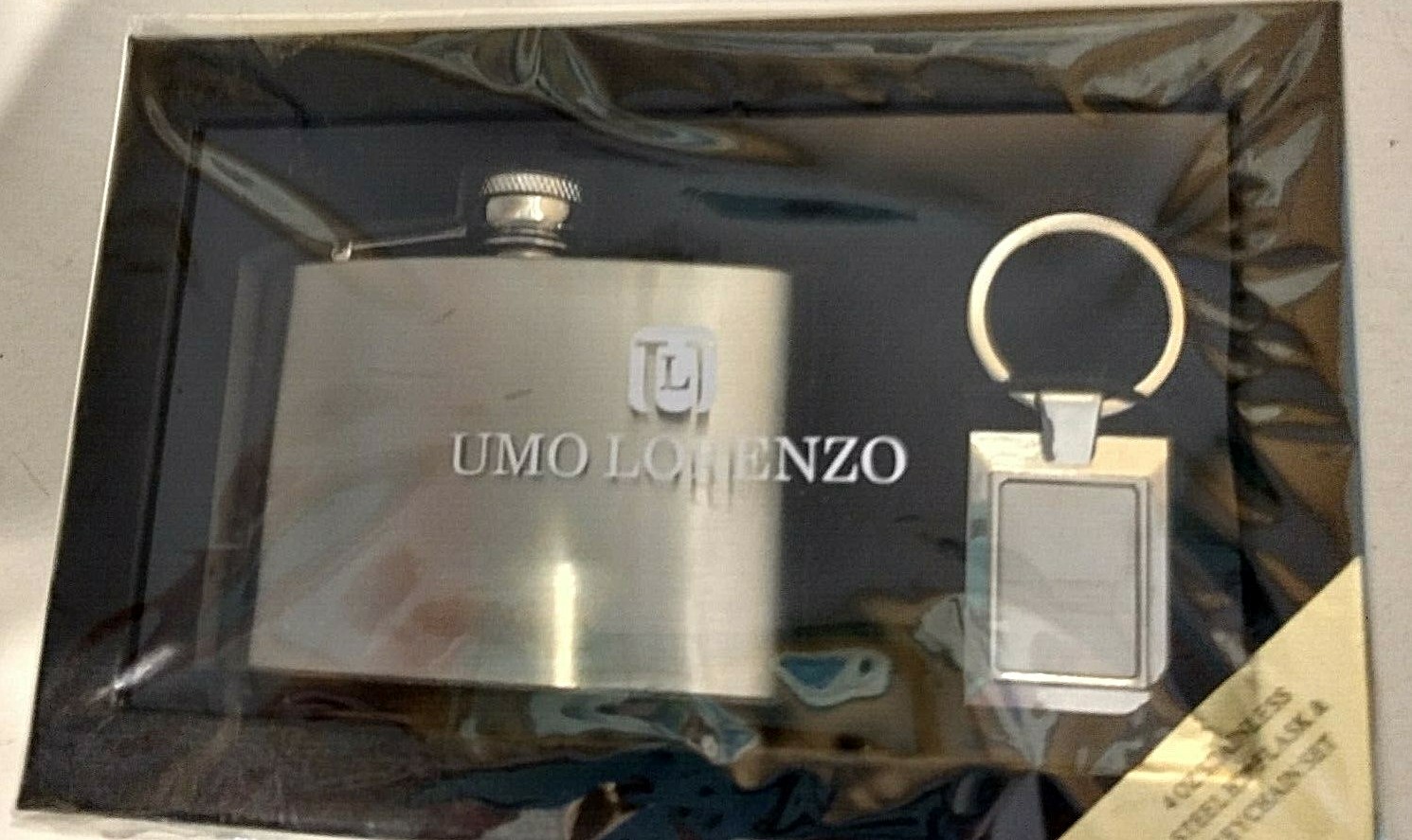 Umo Lorenzo Stainless Steel Hip Flask and Key Ring Set