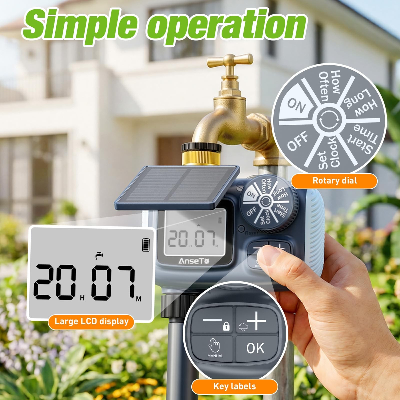 AnseTo Solar Sprinkler Timer, & Type-C Time Timerr, Gray