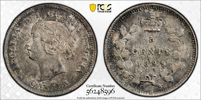 1899 Canada 5 Cents PCGS MS62 Lot#G2242 Silver! Nice UNC!