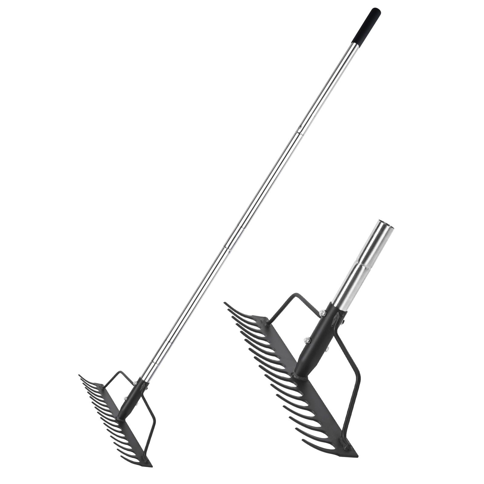 15 Inch Wide Bow Rake, 16 Steel Tines Metal Head Rake Tool with Stainless Ste...