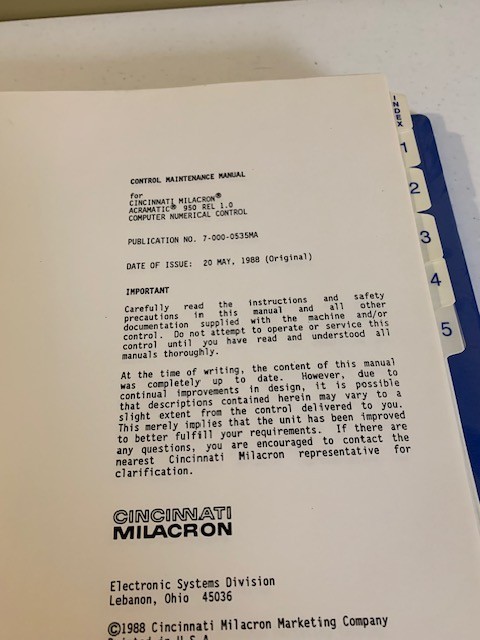 Cincinnati Milacron Control Maintenance CNC Acramatic 950 Manual